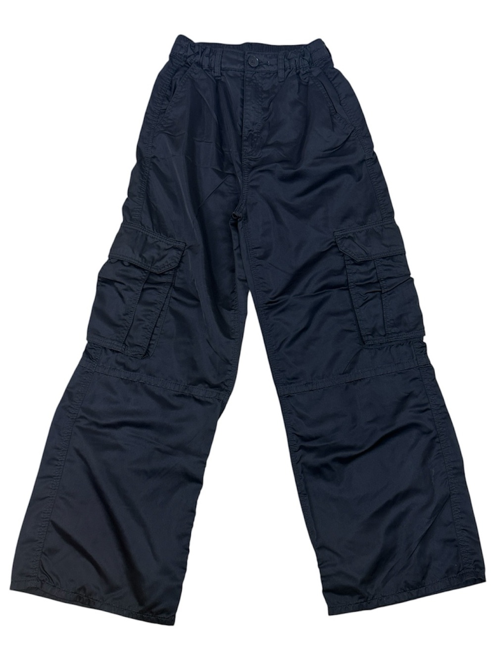 H&M Girls Black Satin Wide-Leg Cargo Pants